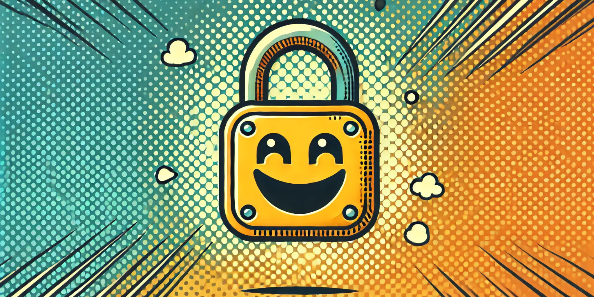 A comic-style padlock smiling.